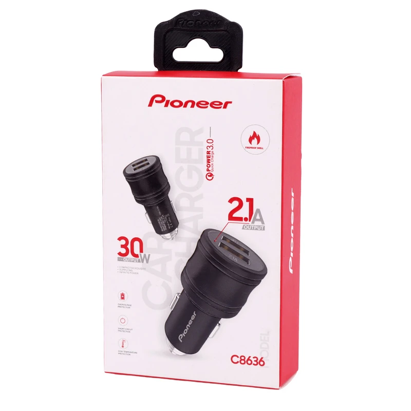 شارژر فندکی فست شارژ Pioneer C8636 5.4A QC3.0 30W