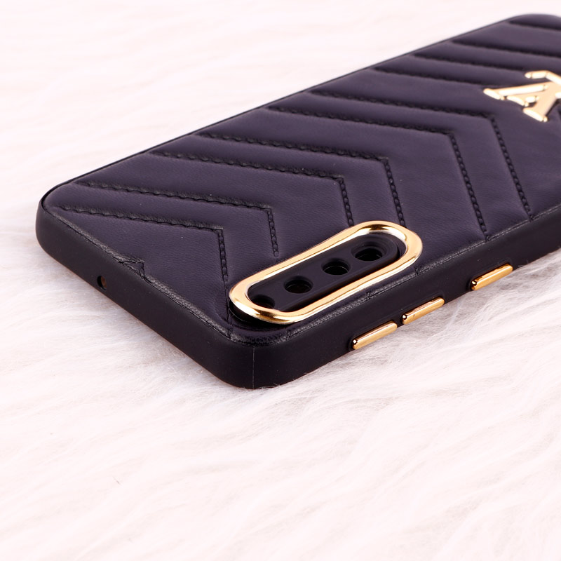 قاب پافر چرمی لوزی محافظ لنزدار Samsung Galaxy A50 مشکی