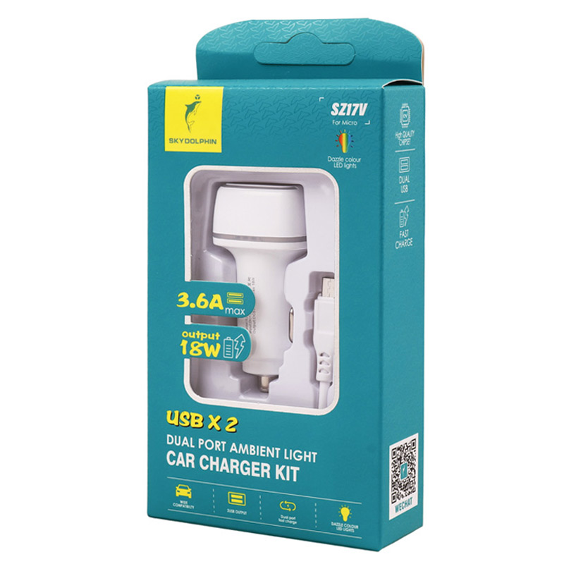 شارژر فندکی فست شارژ Sky Dolphin SZ17V 3.6A 18W + کابل میکرو یو اس بی