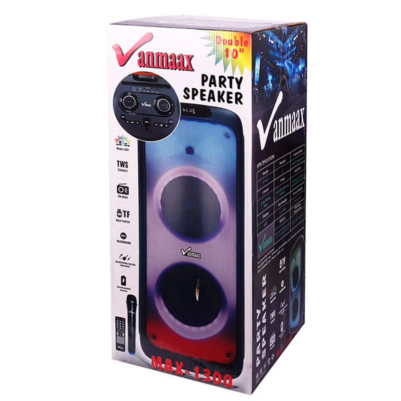 اسپیکر چمدانی بلوتوثی رم و فلش خور Vanmaax MAX-1300 + میکروفون و ریموت کنترل
