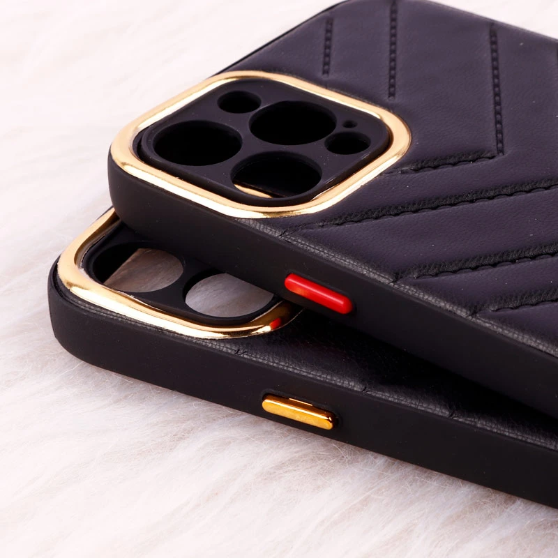 قاب پافر چرمی لوزی محافظ لنزدار iPhone 12 Pro مشکی