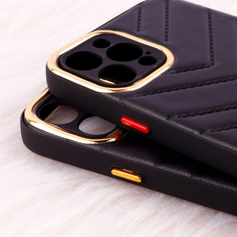 قاب پافر چرمی لوزی محافظ لنزدار iPhone 12 Pro مشکی