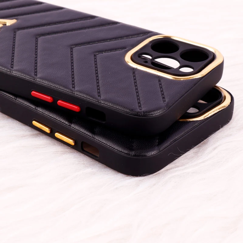 قاب پافر چرمی لوزی محافظ لنزدار iPhone 12 Pro مشکی