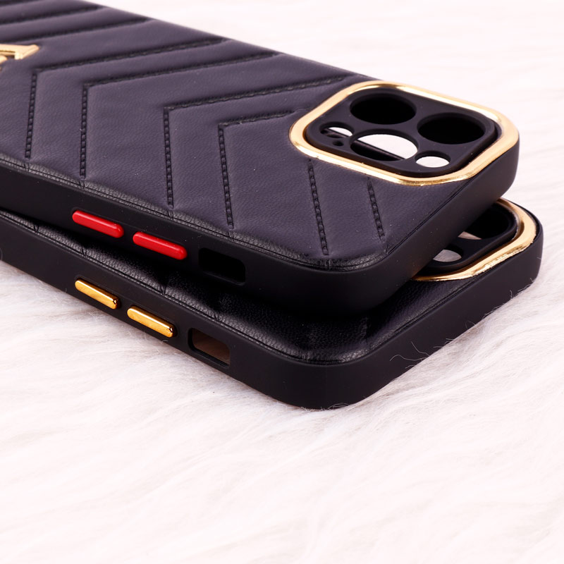 قاب پافر چرمی لوزی محافظ لنزدار iPhone 12 Pro مشکی