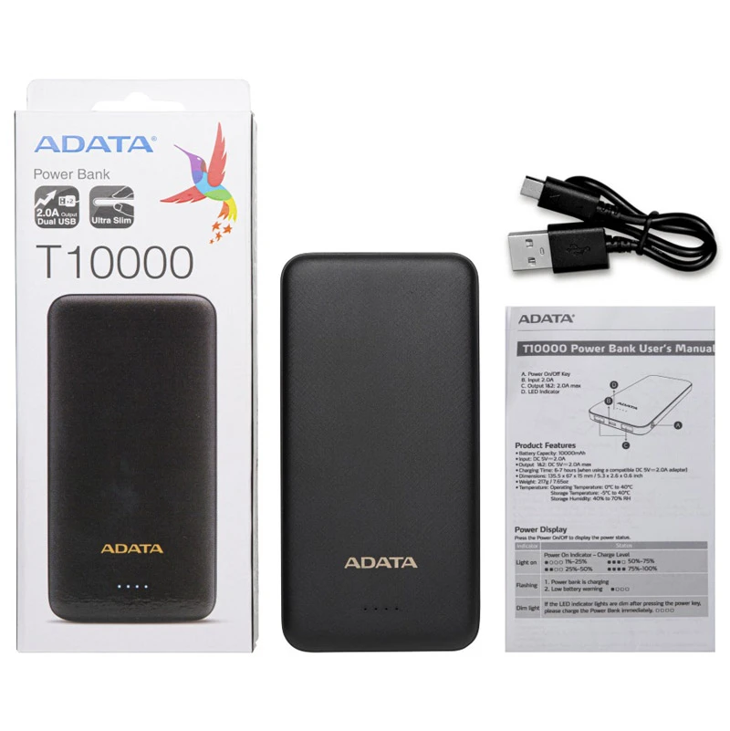 پاور بانک ای دیتا T10000 10W ظرفیت 10000 میلی آمپر ساعت