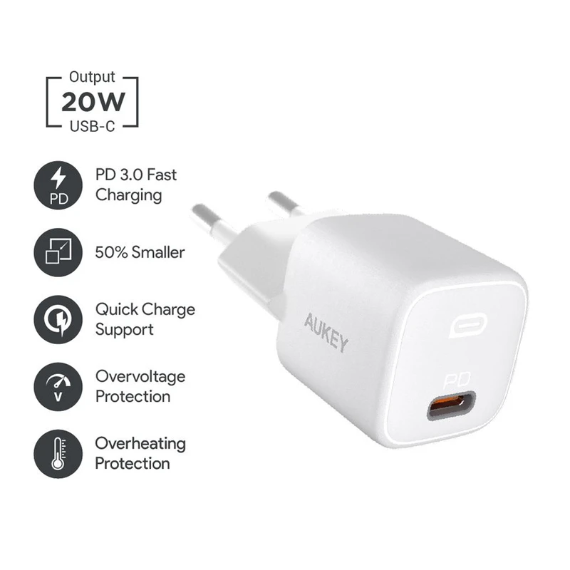 شارژر دیواری 20 وات آکی PA-B1 GaN QC PD 3A