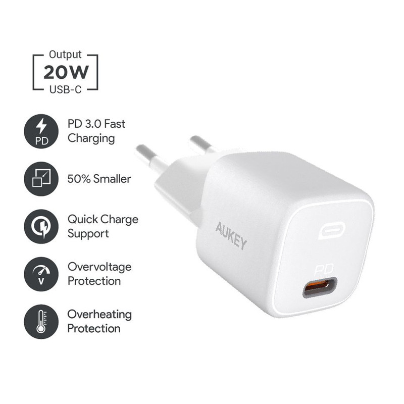 کلگی فست شارژ Aukey PA-B1 GaN 3A QC PD 20W Type-C