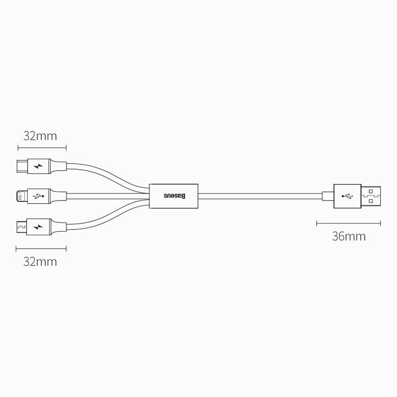 کابل 3 سر فست شارژ Baseus Superior Series CAMLTYS-0 3.5A 1.5m