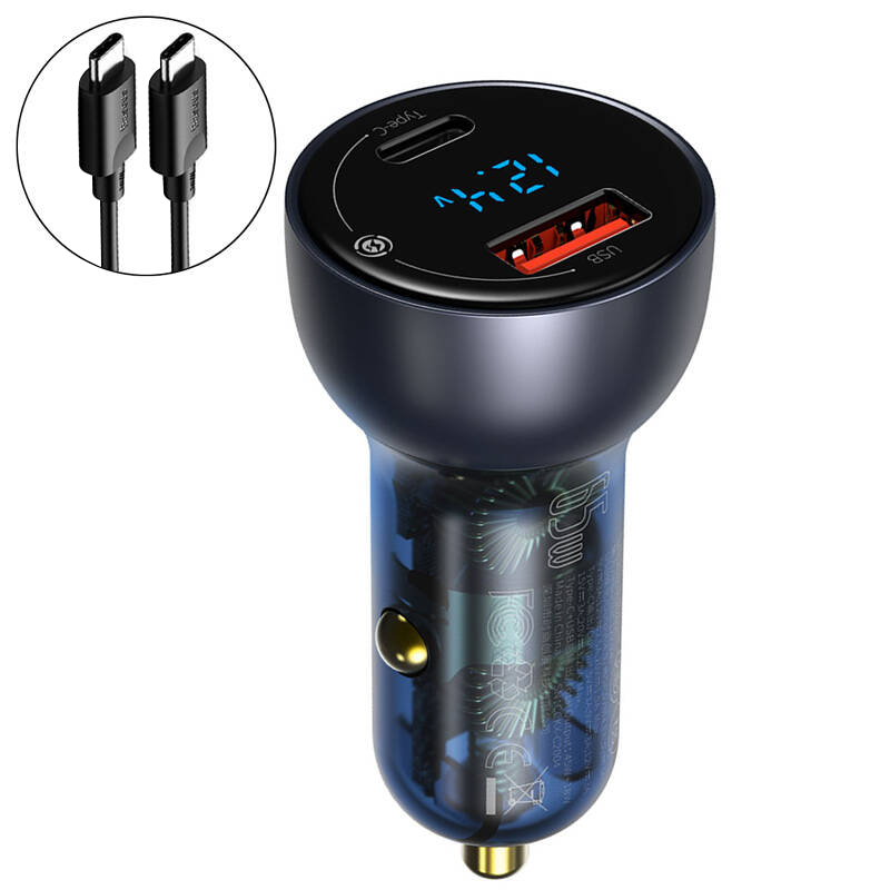 شارژر فندکی فست شارژ Baseus TZCCKX-0G 5A QC4.0 PD 65W + کابل تبدیل تایپ سی