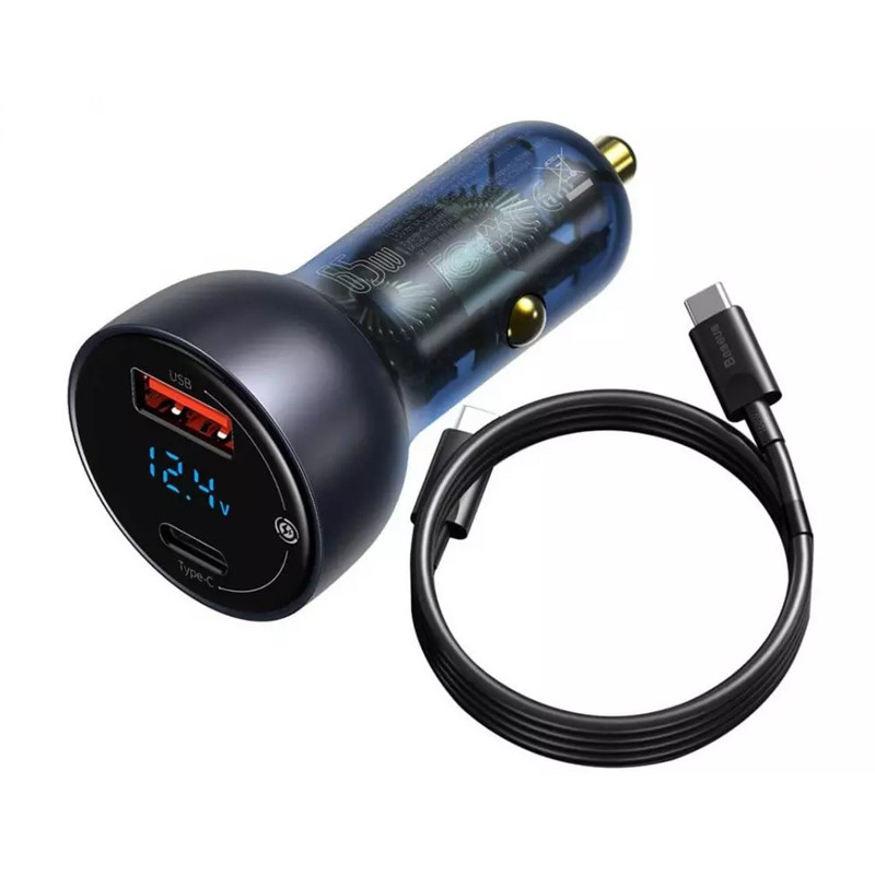 شارژر فندکی فست شارژ Baseus TZCCKX-0G 5A QC4.0 PD 65W + کابل تبدیل تایپ سی
