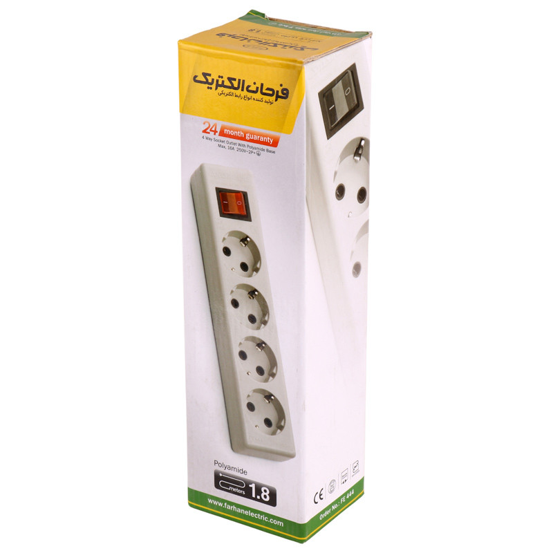 چند راهی 4 خانه برق ارت دار فرحان الکتریک FE444 با کابل 1٫8 متری