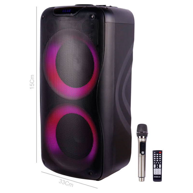 اسپیکر چمدانی بلوتوثی رم و فلش خور Hiska Party Box 1009 + میکروفون و ریموت کنترل