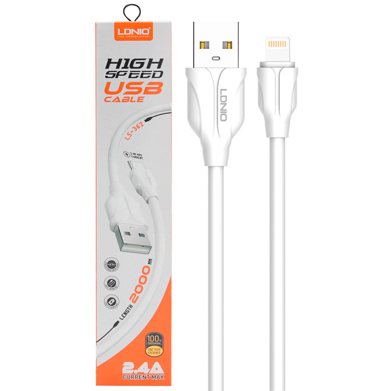 کابل آیفونی فست شارژ Ldnio LS-362 2.4A 2m