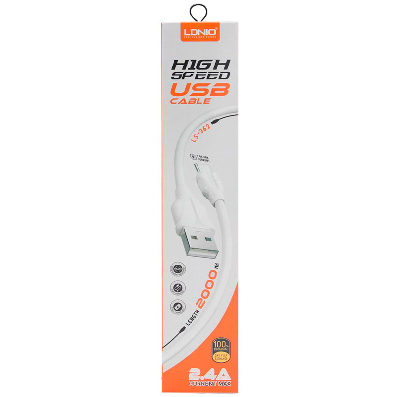 کابل آیفونی فست شارژ Ldnio LS-362 2.4A 2m
