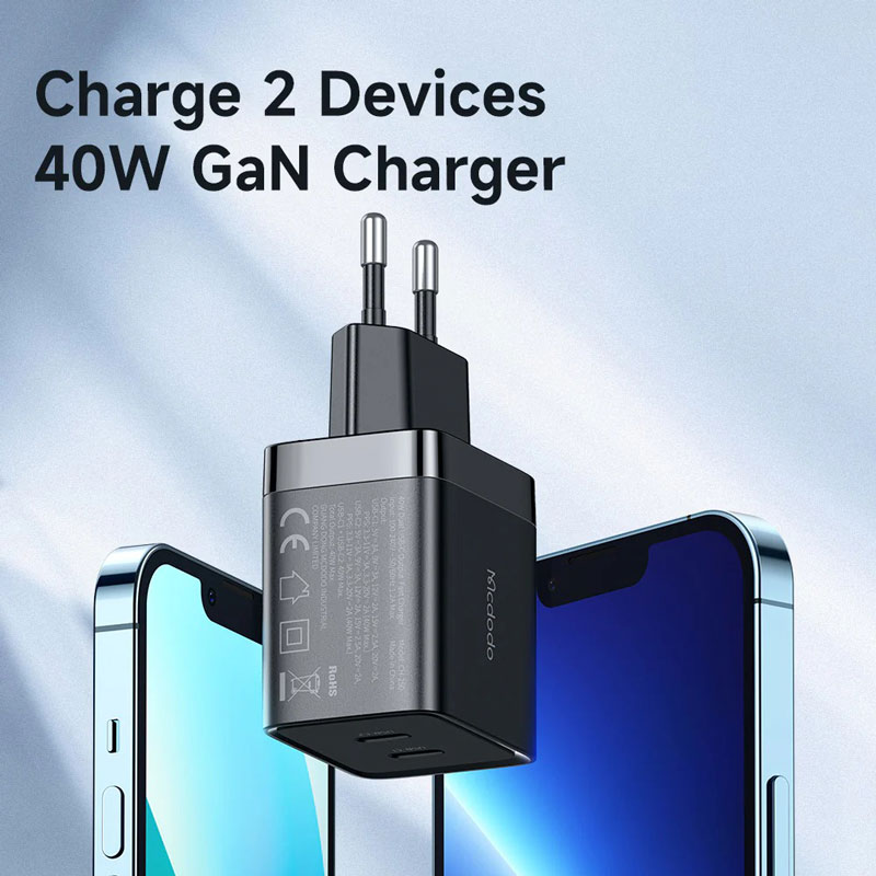کلگی فست شارژ Mcdodo CH-2501 Gan 2Port 3A QC4.0 PD 40W Type-C