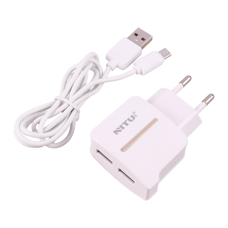 شارژر دیواری فست شارژ Nitu NT-TC022 2Port 2.4A 12W + کابل میکرو یو اس بی