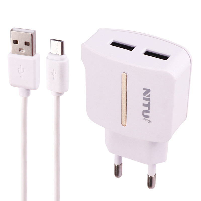 شارژر دیواری فست شارژ Nitu NT-TC022 2Port 2.4A 12W + کابل میکرو یو اس بی