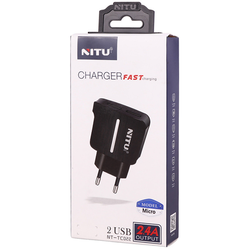 شارژر دیواری فست شارژ Nitu NT-TC022 2Port 2.4A 12W + کابل میکرو یو اس بی