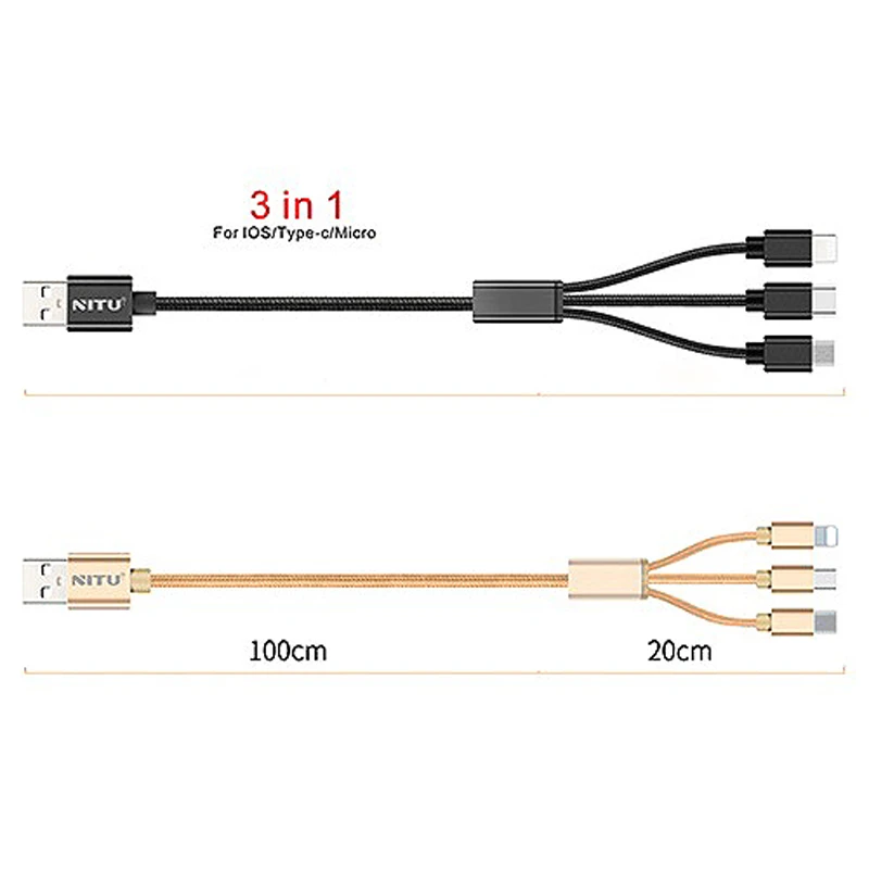 کابل سه سر فست شارژ 3.1 آمپر نیتو NT-UC003 طول 1.2 متر