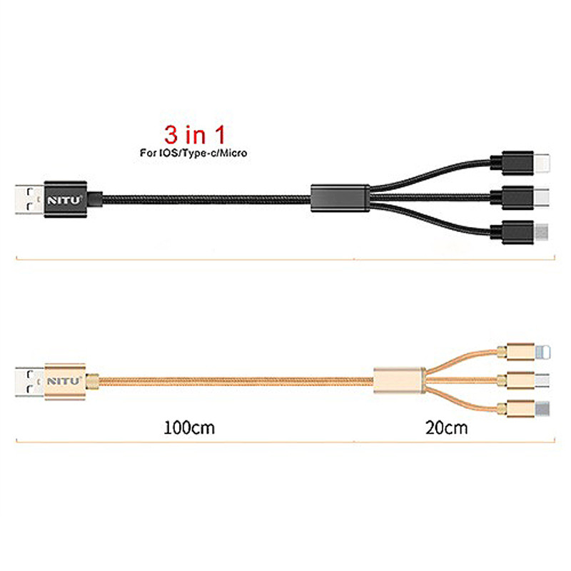 کابل 3 سر فست شارژ Nitu NT-UC003 3.1A 1.2m