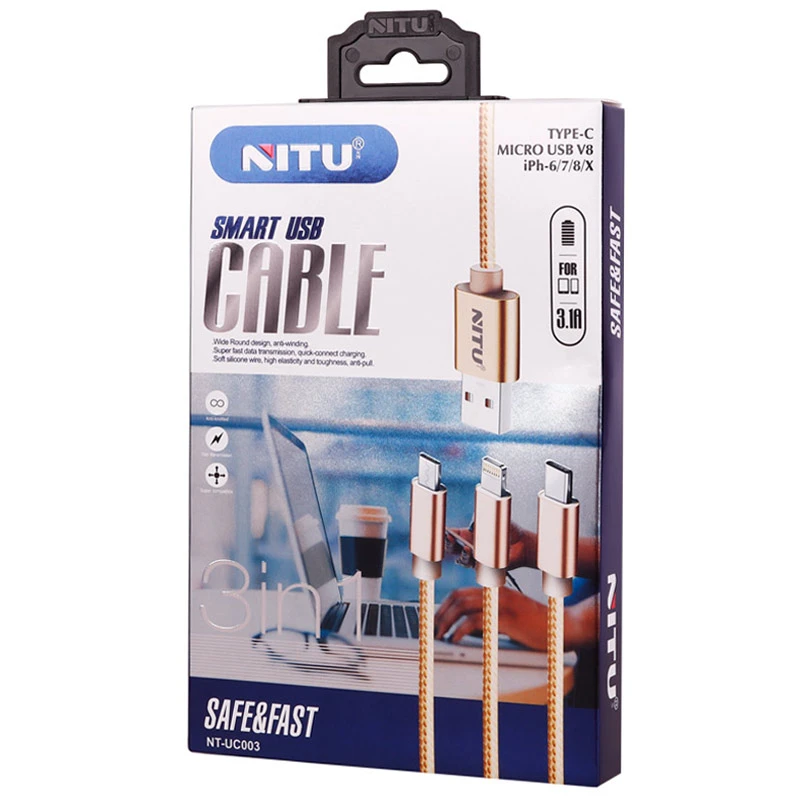 کابل سه سر فست شارژ 3.1 آمپر نیتو NT-UC003 طول 1.2 متر