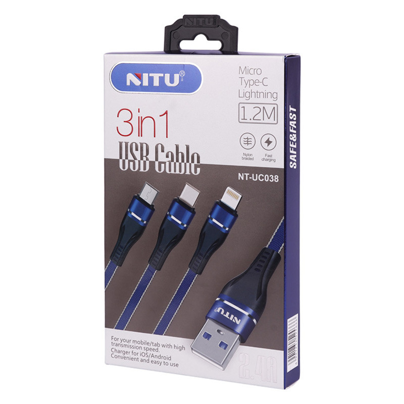 کابل 3 سر فست شارژ Nitu NT-UC038 3.1A 1.2m