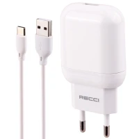 شارژر دیواری فست شارژ Recci RCK-01EC 2.1A 10.5W + کابل تایپ سی