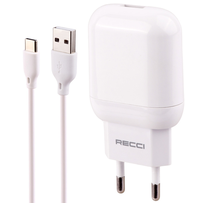 شارژر دیواری فست شارژ Recci RCK-01EC 2.1A 10.5W + کابل تایپ سی
