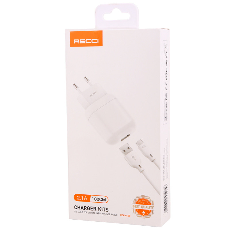 شارژر دیواری فست شارژ Recci RCK-01EC 2.1A 10.5W + کابل تایپ سی