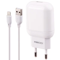 شارژر دیواری فست شارژ Recci RCK-01EL 2.1A 10.5W + کابل آیفونی