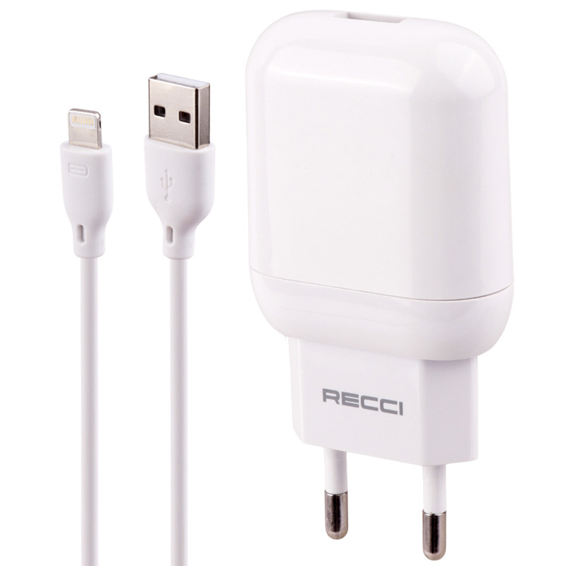 شارژر دیواری فست شارژ Recci RCK-01EL 2.1A 10.5W + کابل آیفونی