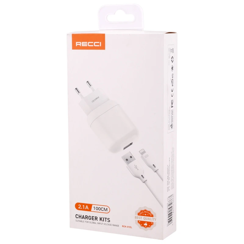 شارژر دیواری 10.5 وات رسی RCK-01EL 2.1A + کابل آیفونی