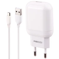 شارژر دیواری فست شارژ Recci RCK-01EM 2.1A 10.5W + کابل میکرو یو اس بی
