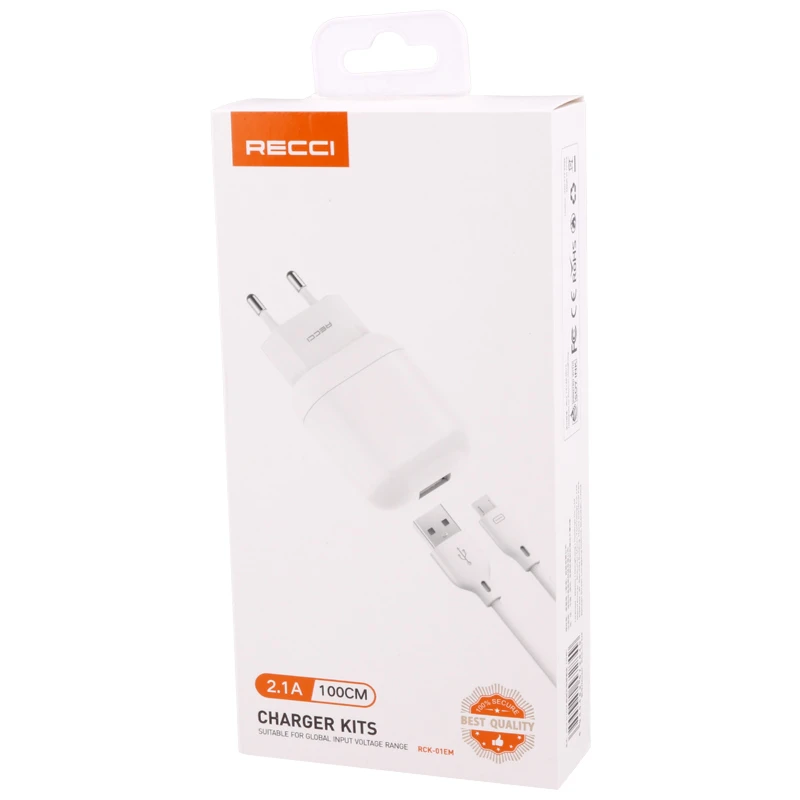 شارژر دیواری 10.5 وات رسی RCK-01EM 2.1A + کابل میکرو یو اس بی