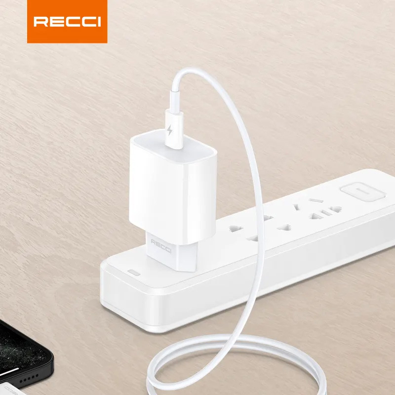 شارژر دیواری فست شارژ Recci RCK-16ECL PD 3A 20W Type-C + کابل تبدیل تایپ سی به آیفونی