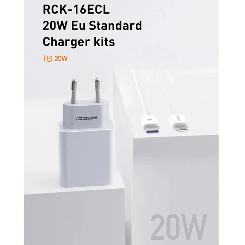 شارژر دیواری 20 وات رسی RCK-16ECL PD 3A + کابل تبدیل آیفونی