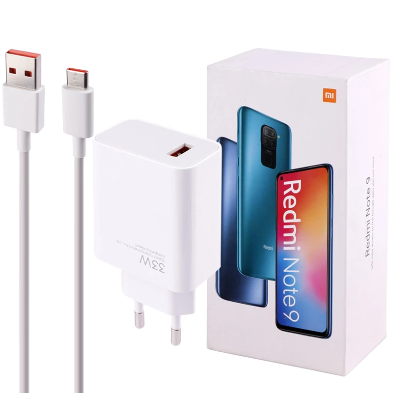 شارژر دیواری 33 وات شیائومی Redmi Note 9 M2003J15SS 3A سرجعبه + کابل تایپ سی و جعبه گوشی