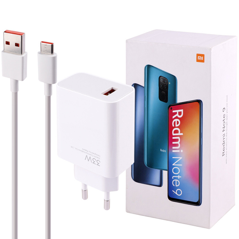 شارژر دیواری فست شارژ Redmi Note 9 M2003J15SS 3A 33W سرجعبه + کابل تایپ سی و جعبه گوشی