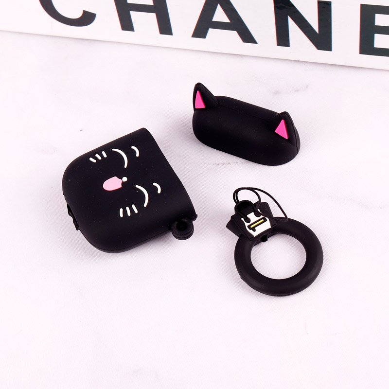 محافظ  AirPods 1 / 2 سیلیکونی عروسکی کیتی مشکی