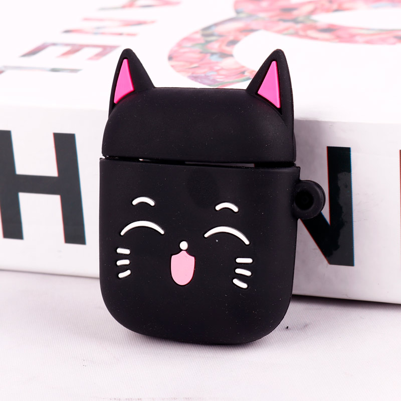 محافظ  AirPods 1 / 2 سیلیکونی عروسکی کیتی مشکی