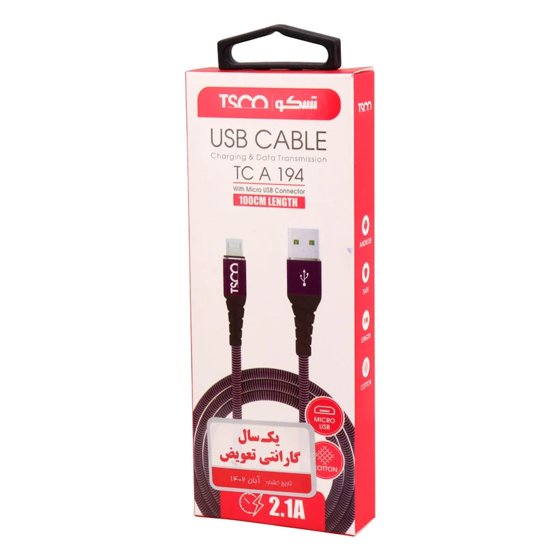 کابل میکرو یو اس بی 2.1 آمپر تسکو TCA194 طول 1 متر