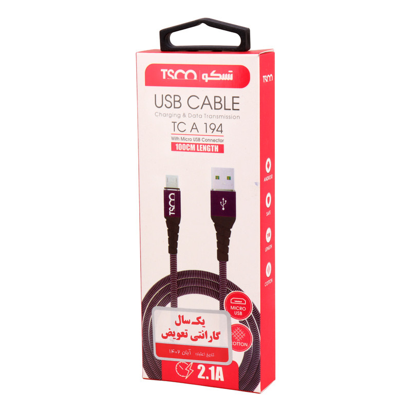 کابل میکرو یو اس بی TSCO TCA194 2.1A 1m