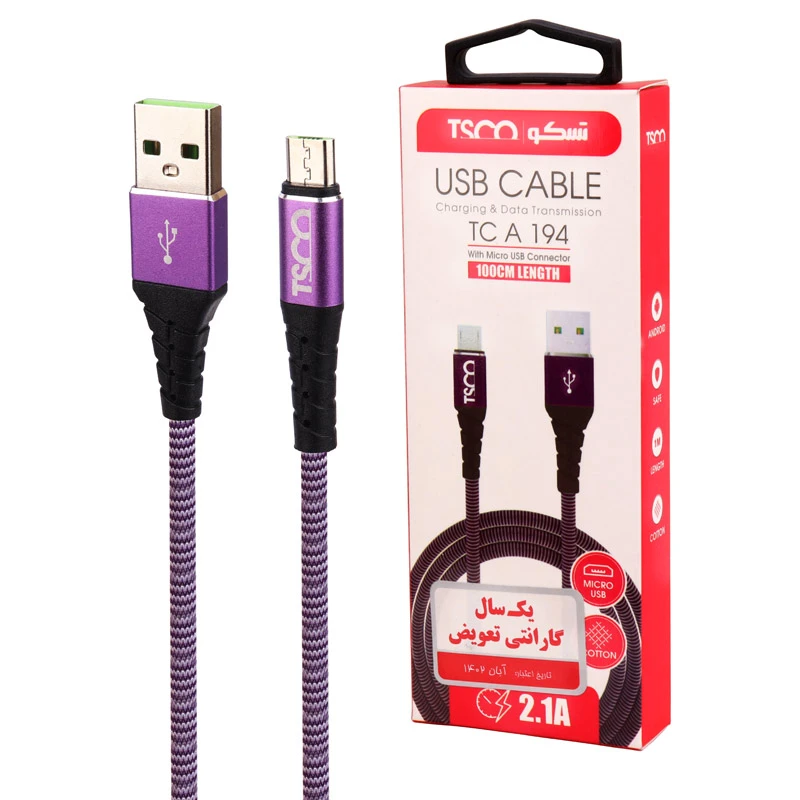 کابل میکرو یو اس بی 2.1 آمپر تسکو TCA194 طول 1 متر