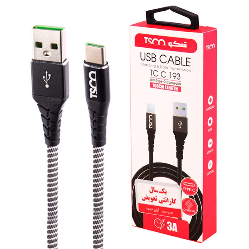 کابل تایپ سی 3 آمپر تسکو TCC193 طول 1 متر