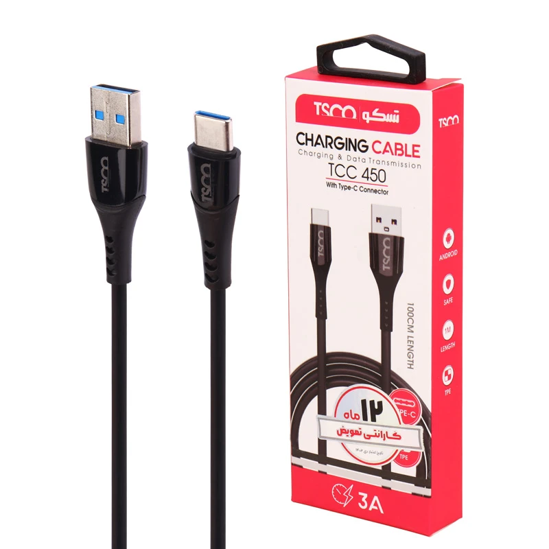 کابل تایپ سی 3 آمپر تسکو TCC450 طول 1 متر