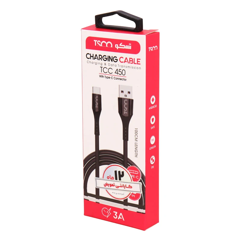کابل تایپ سی 3 آمپر تسکو TCC450 طول 1 متر