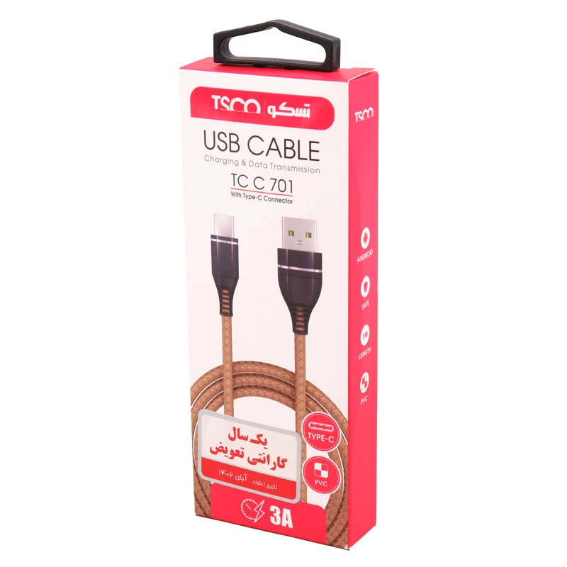 کابل تایپ سی 3 آمپر تسکو TCC701 طول 1 متر