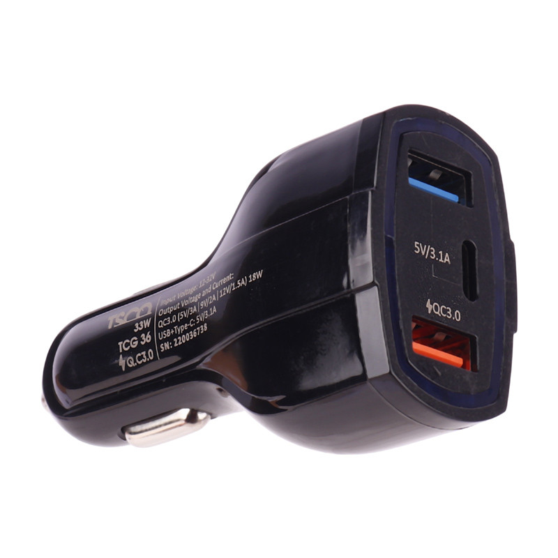 شارژر فندکی فست شارژ TSCO TCG 36 3A QC3.0 PD 33W + کابل تایپ سی
