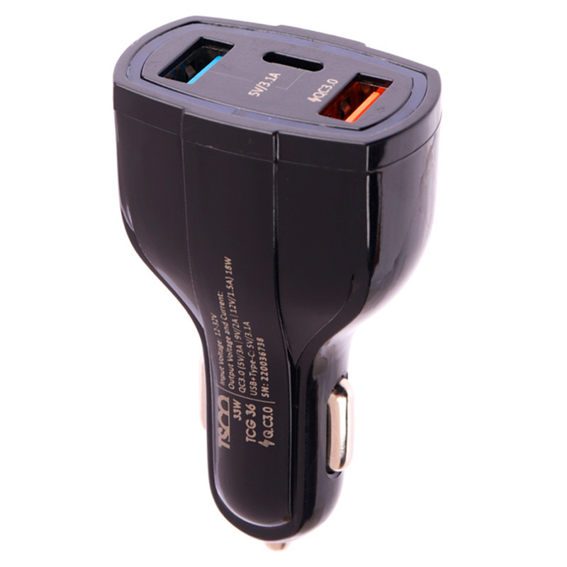 شارژر فندکی فست شارژ TSCO TCG 36 3A QC3.0 PD 33W + کابل تایپ سی
