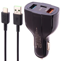 شارژر فندکی فست شارژ TSCO TCG 36 3A QC3.0 PD 33W + کابل تایپ سی